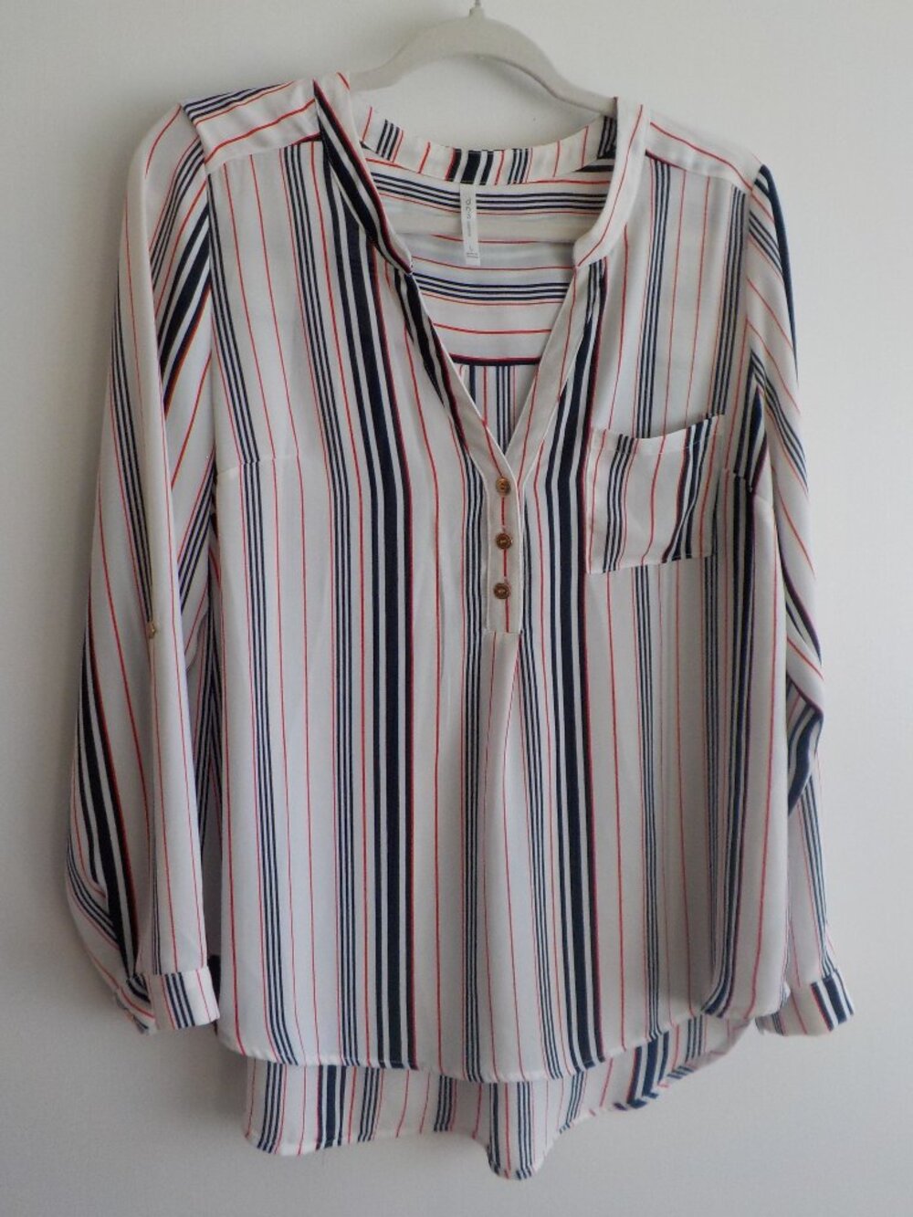 DNA Couture Blouse - Large - Red Blue Stripe White (2527)